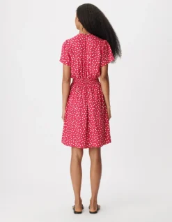 Robe encolure V rose imprimé pois Femme