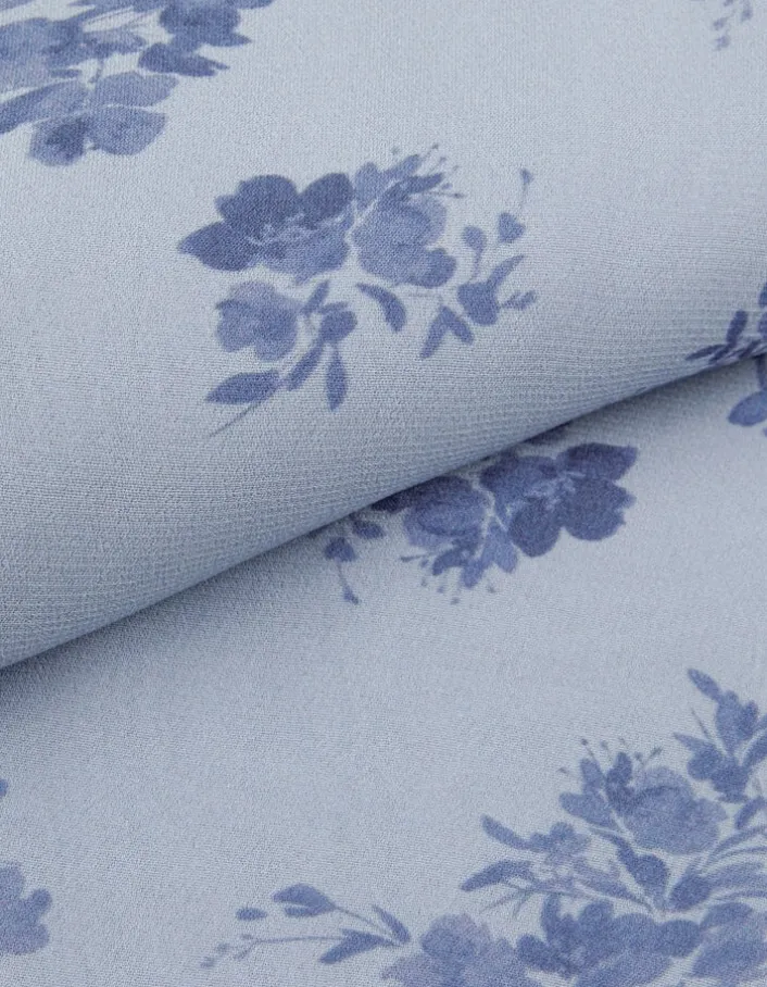 Robe fluide bleue imprimé fleurs à nouer côté Femme