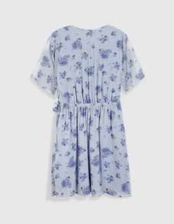 Robe fluide bleue imprimé fleurs à nouer côté Femme