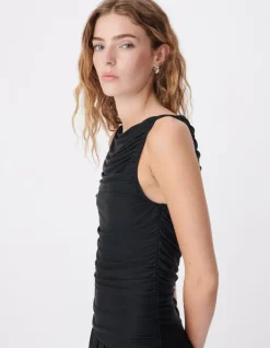 Robe fluide noire buste drapé Femme