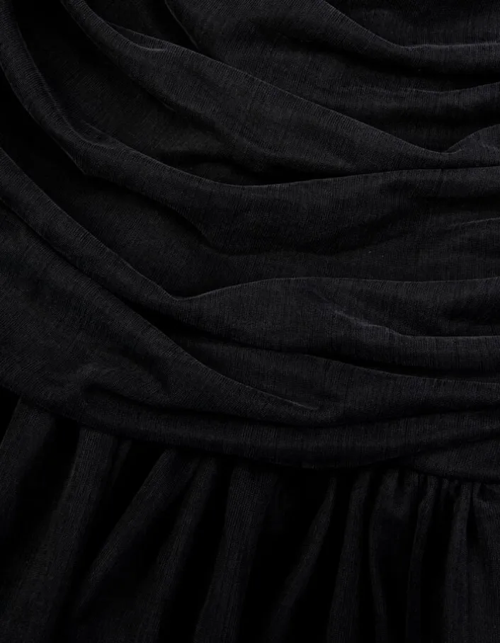 Robe fluide noire buste drapé Femme