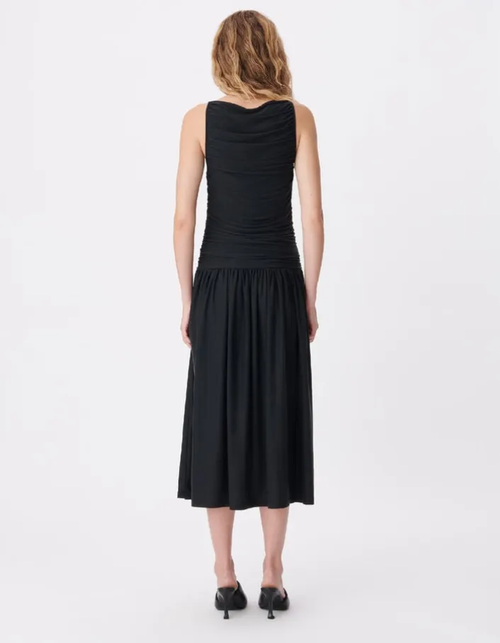 Robe fluide noire buste drapé Femme