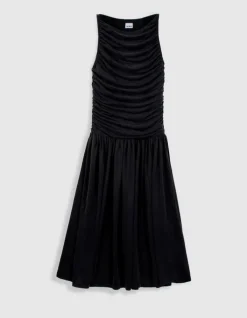 Robe fluide noire buste drapé Femme