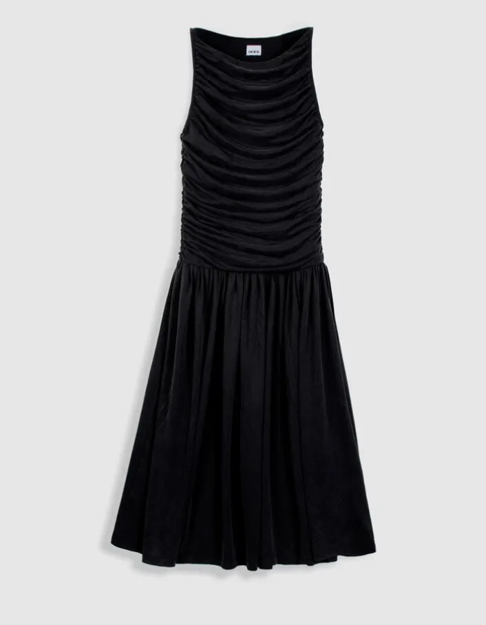 Robe fluide noire buste drapé Femme