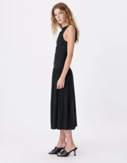 Robe fluide noire buste drapé Femme