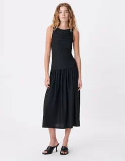 Robe fluide noire buste drapé Femme