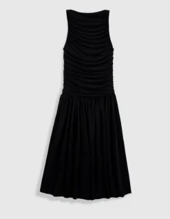 Robe fluide noire buste drapé Femme