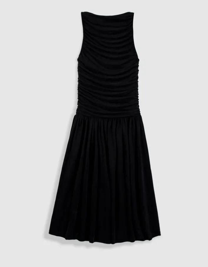 Robe fluide noire buste drapé Femme