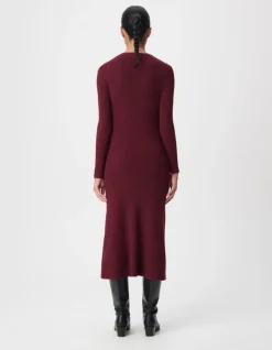Robe longue bordeaux boutonnée tricot côtes plates Femme