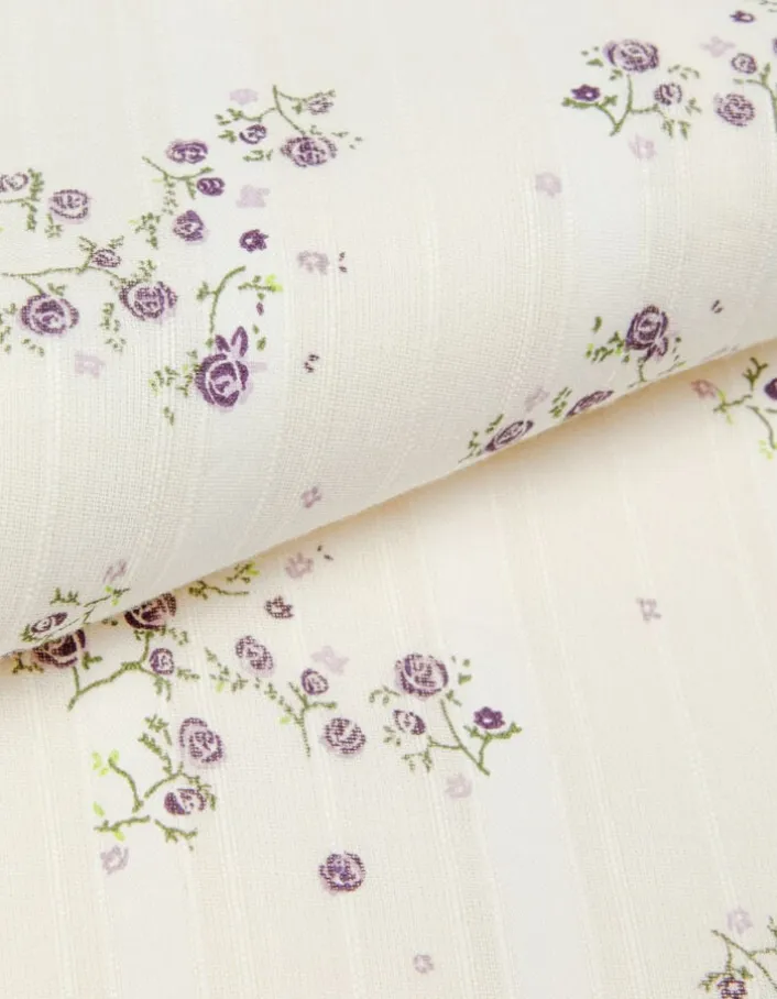 Robe longue écrue motif fleurs détails volants Femme