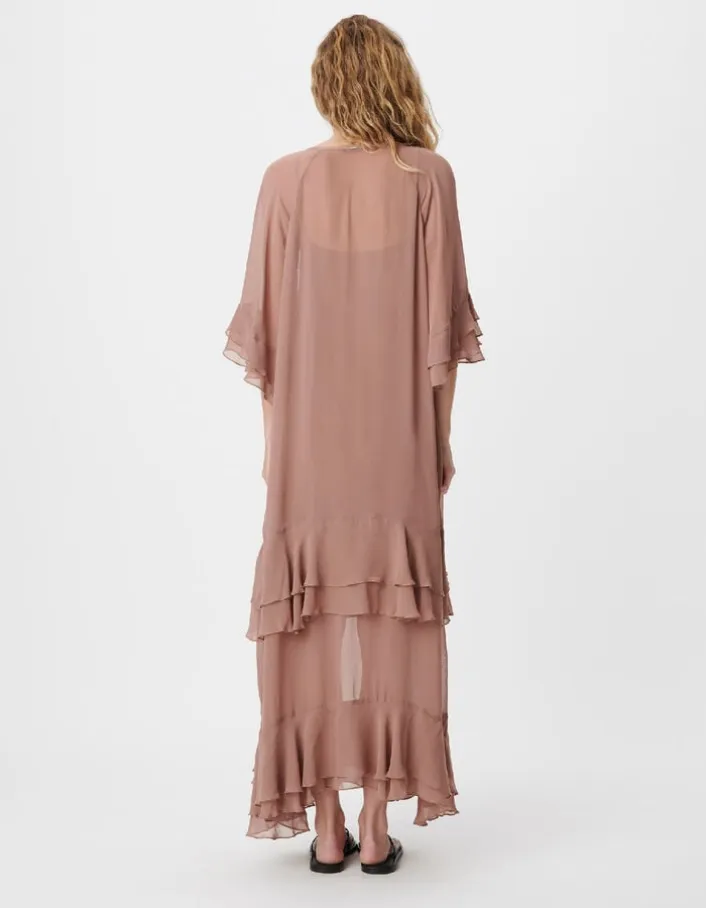 Robe longue fluide blush avec volants Femme