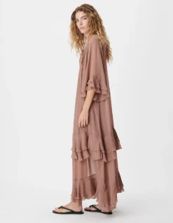 Robe longue fluide blush avec volants Femme