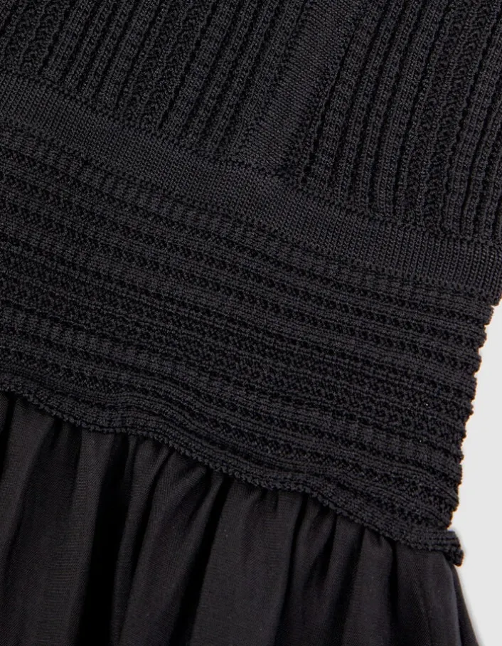 Robe longue noire bi-matière Femme