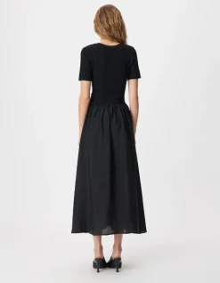 Robe longue noire bi-matière Femme