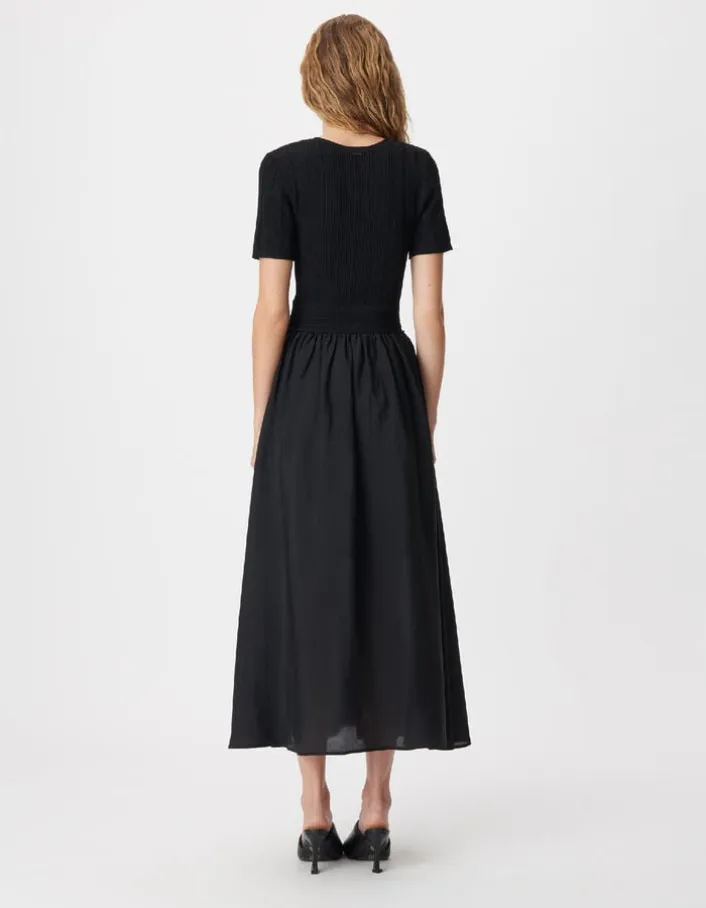 Robe longue noire bi-matière Femme