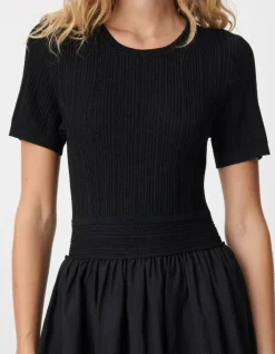 Robe longue noire bi-matière Femme