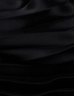 Robe longue noire bi-matière plissée Femme