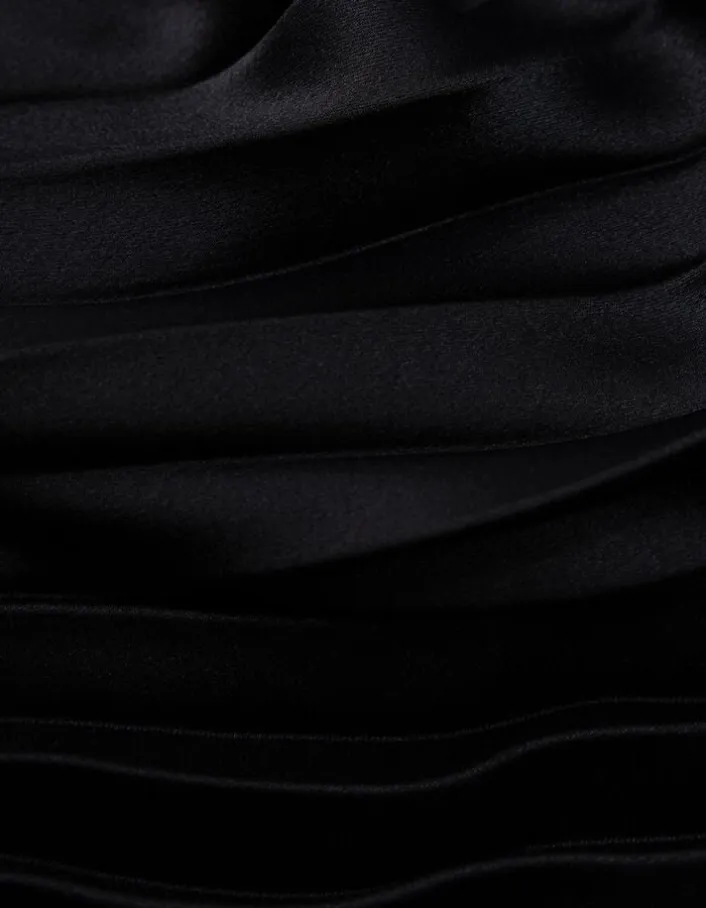 Robe longue noire bi-matière plissée Femme
