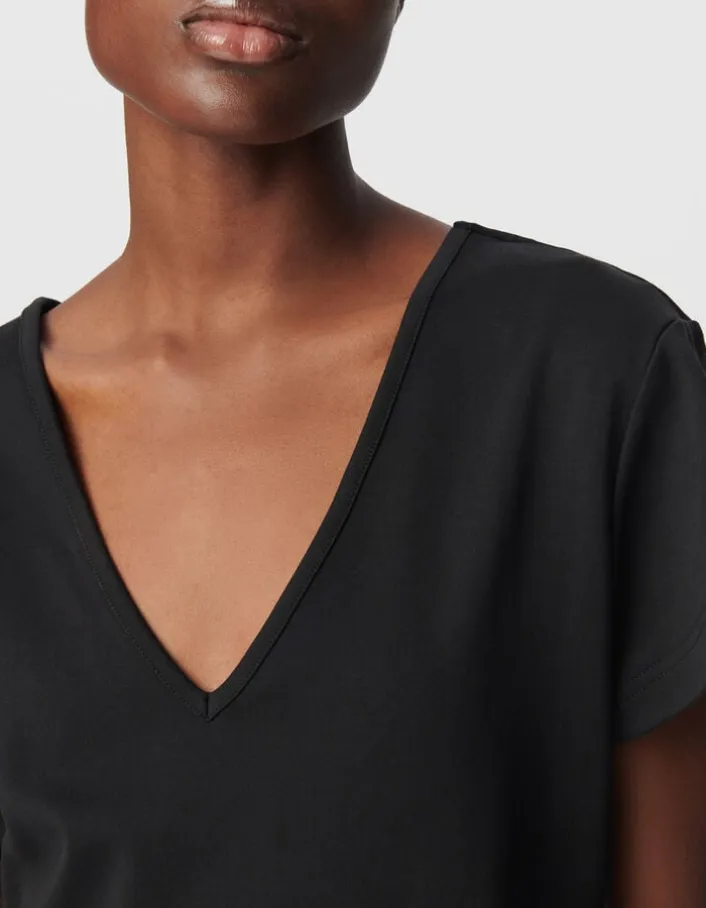 Robe longue noire bi-matière plissée Femme