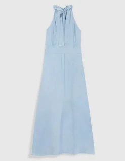Robe longue sans manches bleu ciel satinée Femme