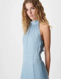 Robe longue sans manches bleu ciel satinée Femme