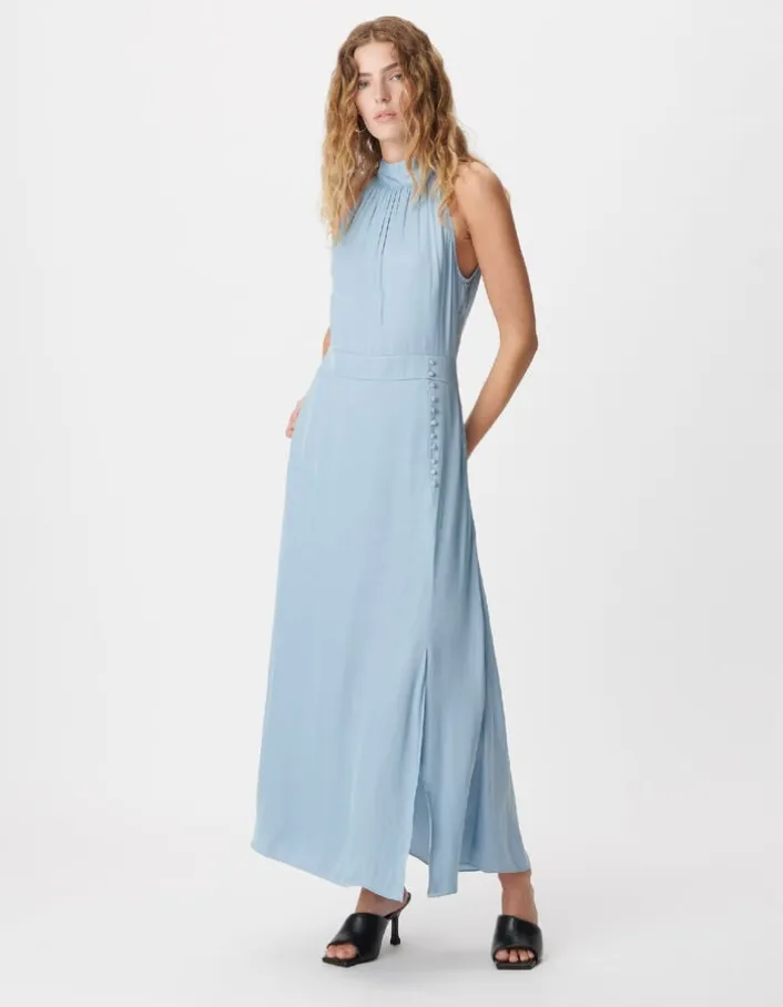 Robe longue sans manches bleu ciel satinée Femme