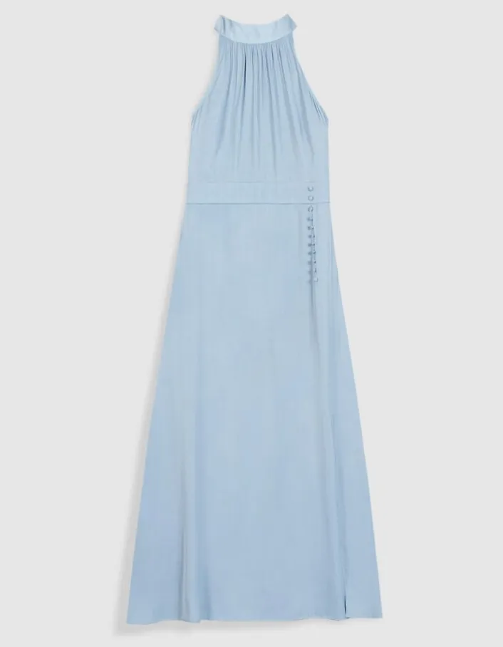Robe longue sans manches bleu ciel satinée Femme