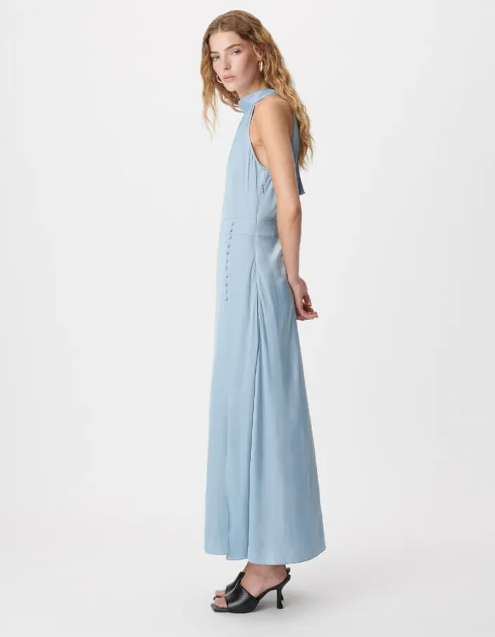 Robe longue sans manches bleu ciel satinée Femme