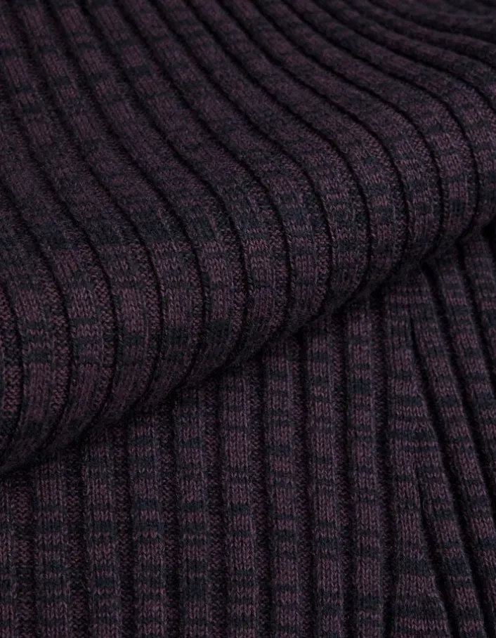 Robe tube longue violet et noir tricot mouliné Femme