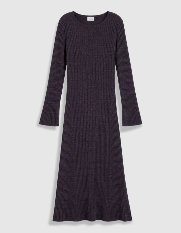 Robe tube longue violet et noir tricot mouliné Femme