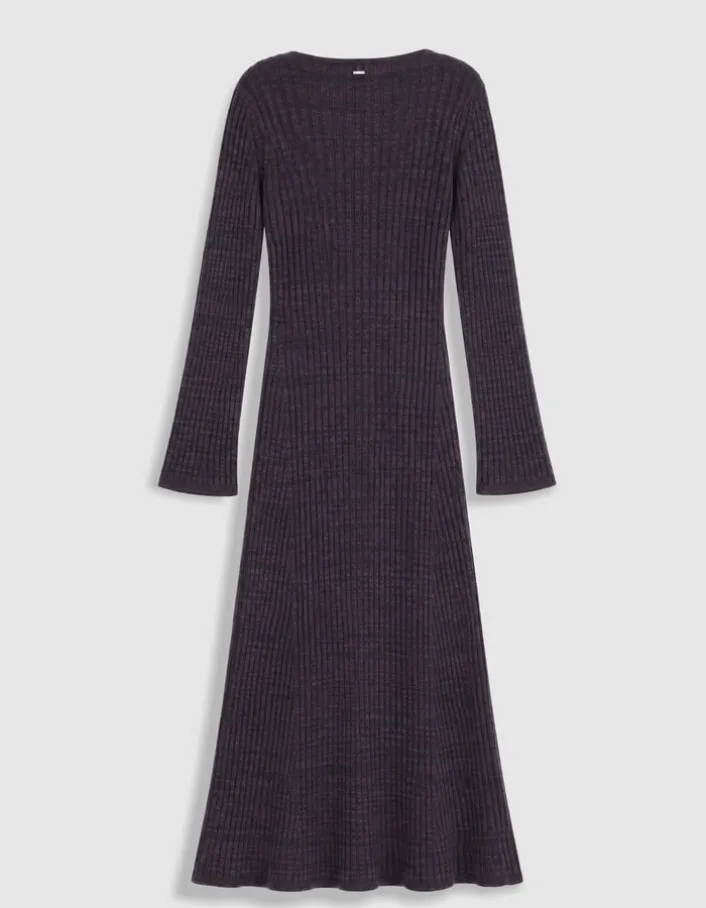 Robe tube longue violet et noir tricot mouliné Femme