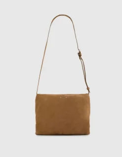 Sac besace Messenger camel cuir velours Femme