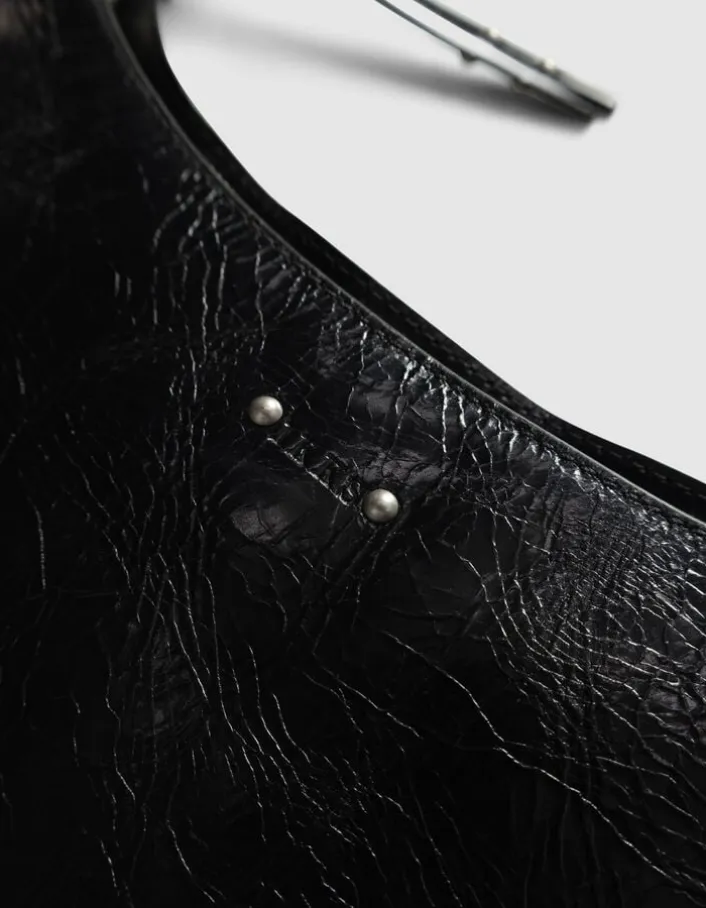 Sac demi-lune noir cuir glacé Allane Femme
