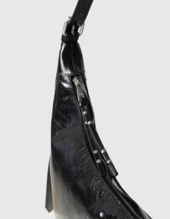 Sac demi-lune noir cuir glacé Allane Femme