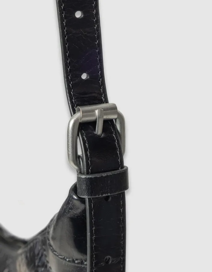 Sac demi-lune noir cuir glacé Allane Femme