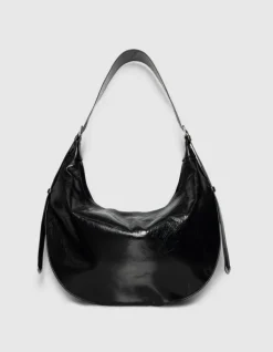 Sac demi-lune noir cuir glacé Allane Femme