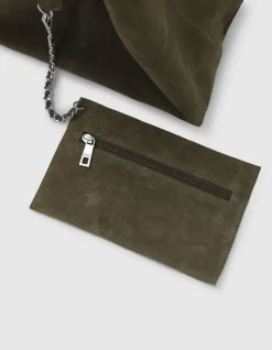 Sac Hobo kaki velours souple Femme