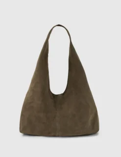 Sac Hobo kaki velours souple Femme