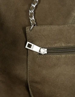 Sac Hobo kaki velours souple Femme