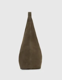 Sac Hobo kaki velours souple Femme