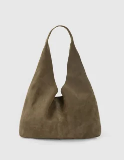 Sac Hobo kaki velours souple Femme