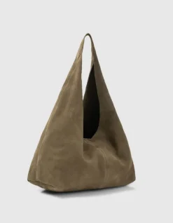 Sac Hobo kaki velours souple Femme