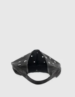 Sac Hobo noir cuir décor maxi oeillets Taille L Femme