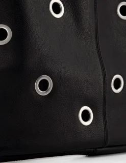 Sac Hobo noir cuir décor maxi oeillets Taille L Femme