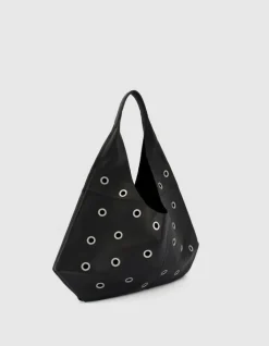 Sac Hobo noir cuir décor maxi oeillets Taille L Femme