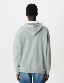 Sweat capuche bleu broderies strass Femme