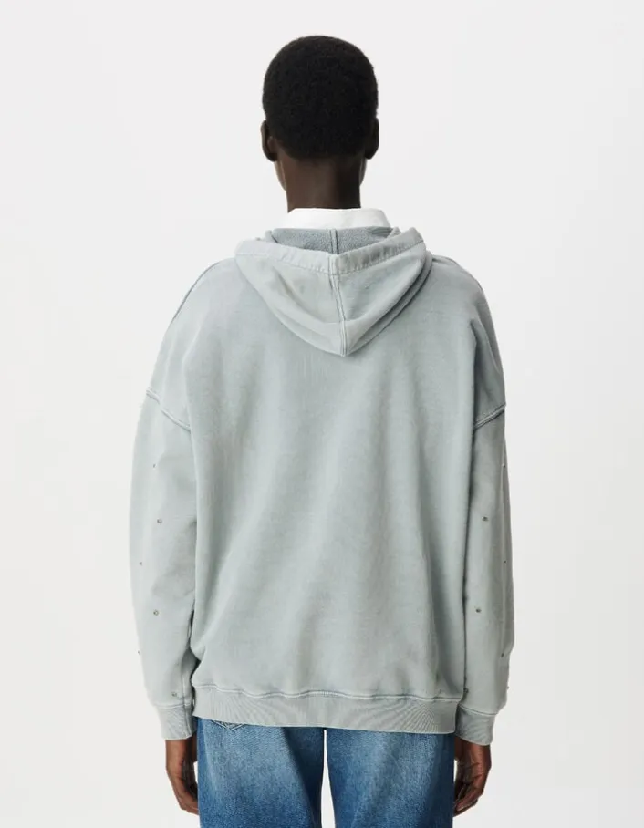 Sweat capuche bleu broderies strass Femme