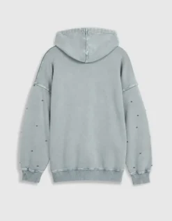 Sweat capuche bleu broderies strass Femme