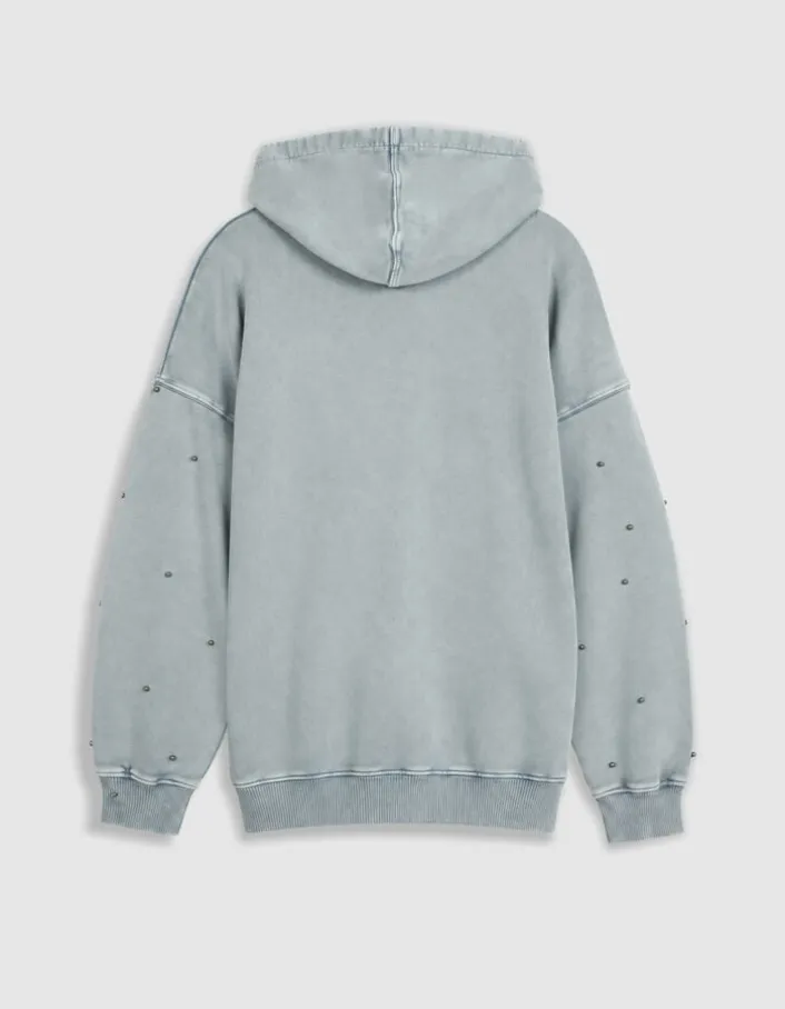 Sweat capuche bleu broderies strass Femme