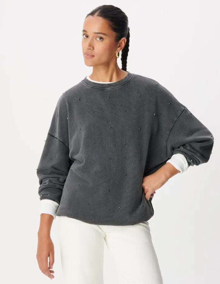Sweat gris broderies strass Femme